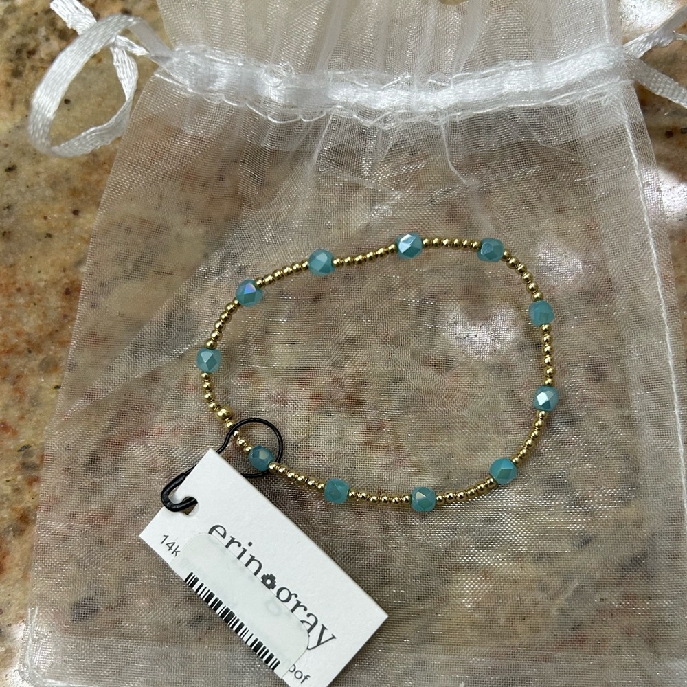 Erin Gray gold and turquoise blue beaded bracelet NWT